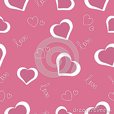 Romantic background with hearts and the inscription Vector Illustration