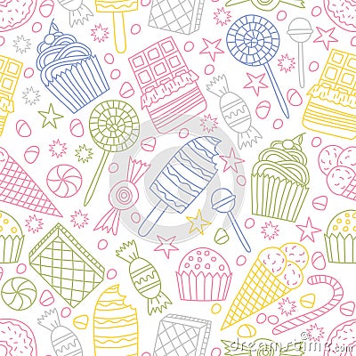 Seamless pattern with candies in doodle style Vector Illustration