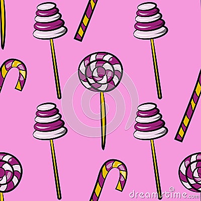 Seamless pattern with candies and sweets. Vector Vector Illustration