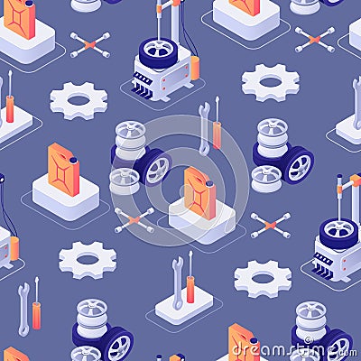 Seamless Pattern with Car Repair Tools, Equipment Vector Illustration