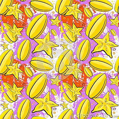 Seamless Pattern Carambola Fruits Exotic Ornament Background Vector Illustration
