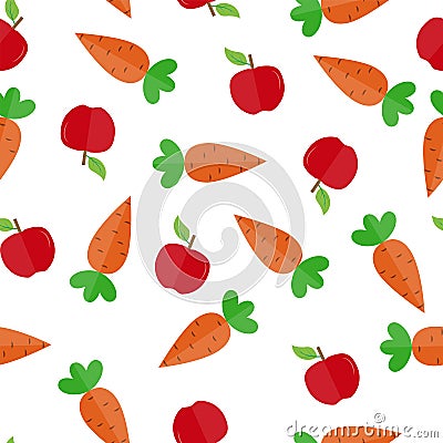 Seamless pattern with carrot and Apple fruit for textile and packaging Vector Illustration