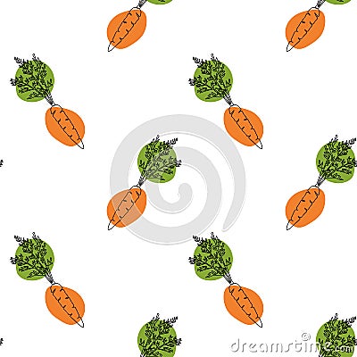 Seamless pattern with carrot on white background. Continuous one line drawing chili carrot. Black line art on white background. Vector Illustration