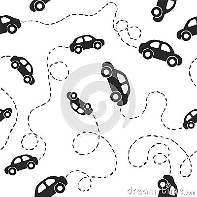 Seamless pattern - cars. Black on white Vector Illustration