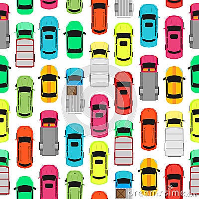Seamless Pattern Cars on Parking. Endless Texture Vector Illustration