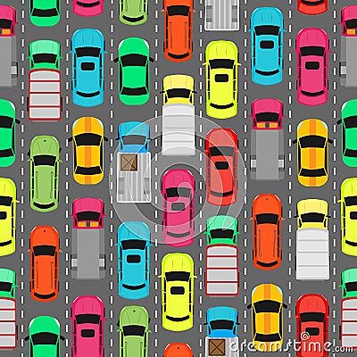 Seamless Pattern Cars on Parking. Endless Texture Vector Illustration