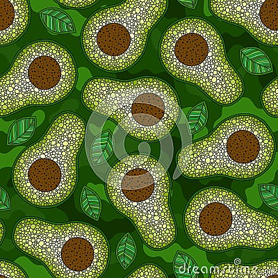 Seamless pattern with avocado and bone Vector Illustration