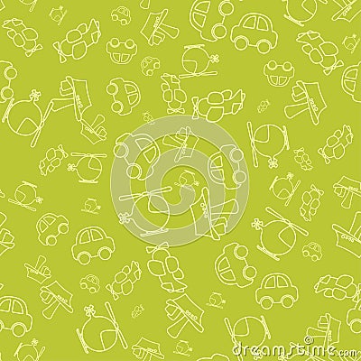 Seamless pattern with cartoon baby transport Vector Illustration