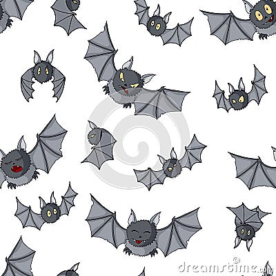 Seamless pattern of Cartoon bats. Cute vampire bat, flying mammal backdrop Vector Illustration