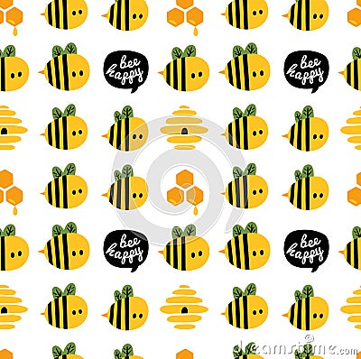 Seamless pattern with cartoon bees and beehive for design Vector Illustration