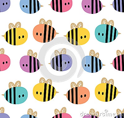 Seamless pattern with cartoon bees for design fabric, backgrounds, wrapping paper Vector Illustration