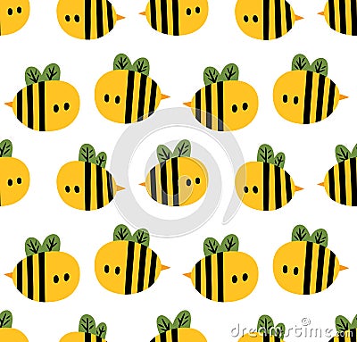 Seamless pattern with cartoon bees for design fabric, backgrounds, wrapping paper Vector Illustration