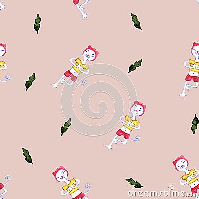 Seamless pattern with cartoon cat doing yoga. Symbol of a healthy lifestyle Stock Photo