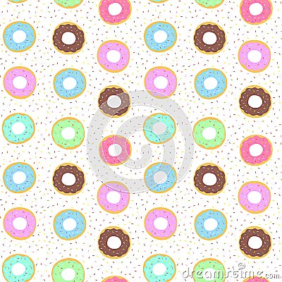 Seamless pattern with cartoon donuts Vector Illustration