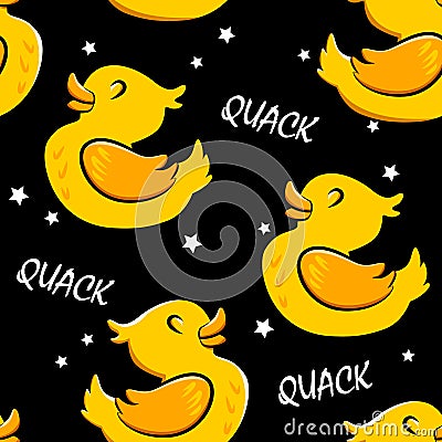 Seamless pattern with cartoon duck and stars. Ornament for textiles and wrapping. Vector background Vector Illustration