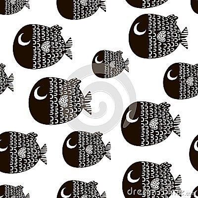 Seamless pattern with cartoon fishes. Scandinavian Childish texture for fabric, textile. Vector background Stock Photo