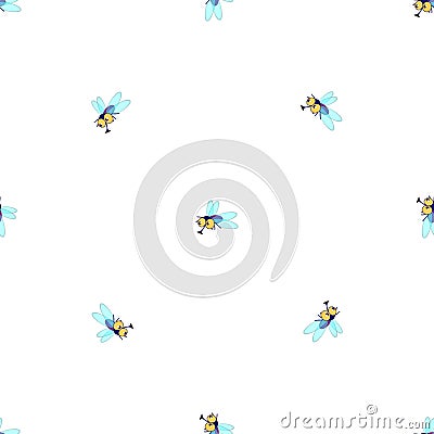 Seamless pattern with cartoon flies. Stock Photo