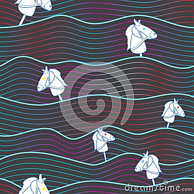 Seamless pattern with cartoon funny horse. Vector illustration. Vector Illustration