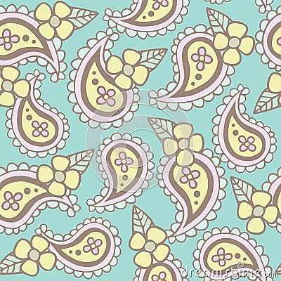 Seamless pattern of cartoon paisley and flower Vector Illustration