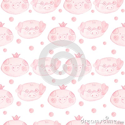 Seamless pattern with cartoon pigs. 2019 Chinese New Year Stock Photo