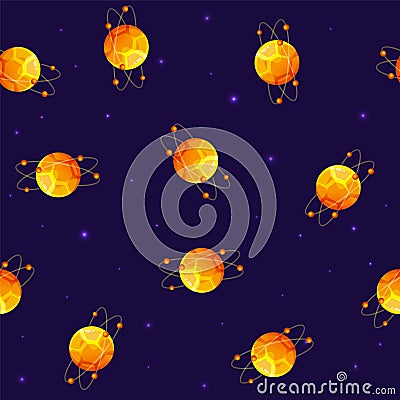 Seamless pattern of cartoon planets. Colorful set of isolated objects. Space background. Colorful universe. Game design Vector Illustration