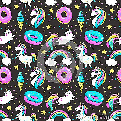 Seamless pattern in cartoon 80s-90s comic style. Vector Illustration