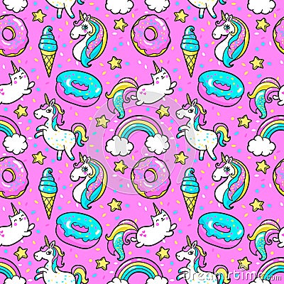 Seamless pattern in cartoon 80s-90s comic style. Vector Illustration