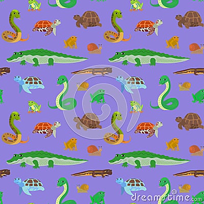 Seamless pattern with cartoon sea animals. Vector Illustration