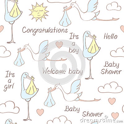 Stork seamless pattern Vector Illustration