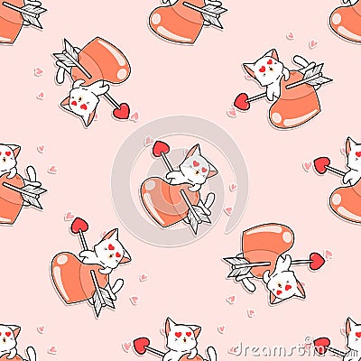 Seamless cat is falling love pattern Vector Illustration