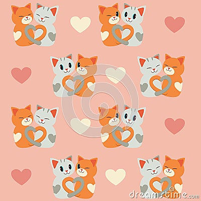 The Seamless pattern of cat and heart. couple love of cat.The seamless pattern cat .Seamless pattern heart. Cat in love. kitten Stock Photo