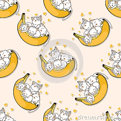 Seamless pattern cats love banana cartoon Vector Illustration