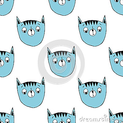 Seamless pattern with cats on a white background. Cartoon Illustration