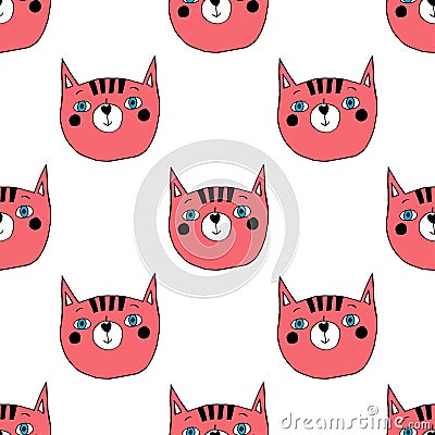 Seamless pattern with cats on a white background. Cartoon Illustration