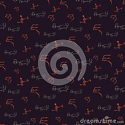 Seamless pattern with cave drawings. Vector Illustration