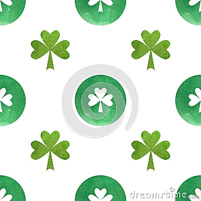 Watercolor St Patrick`s Day seamless clover pattern Stock Photo