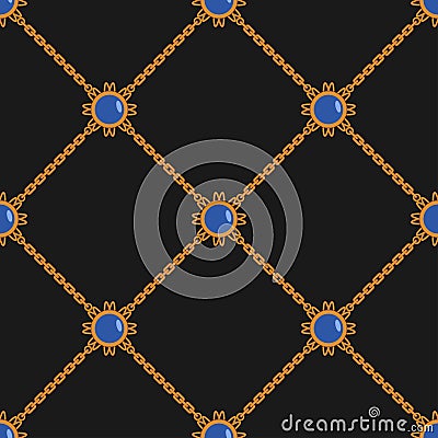 Seamless pattern with chains and pendant. Fashion background with jewelry elements for fabric design. Vector. Vector Illustration