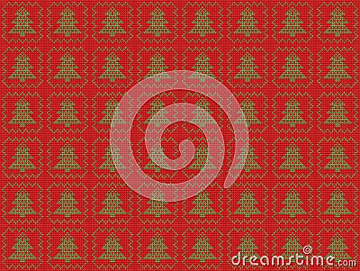 Seamless pattern with checkered Christmas tree ugly sweater red and green Vector Illustration