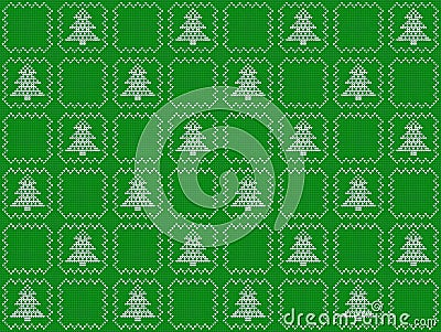 Seamless pattern with checkered Christmas tree ugly sweater white and green Vector Illustration