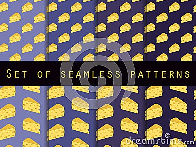 Seamless pattern with cheese. Cheese with holes. Set. The patter Vector Illustration