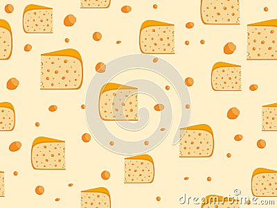 Seamless pattern with cheese. Cheese with holes. Vector Vector Illustration