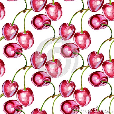 Seamless pattern with cherries Stock Photo