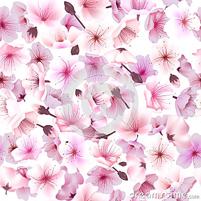 Seamless pattern with cherry blossom, Blossoming Oriental , Sakura Flowering Spring Festival Hanami Vector Illustration