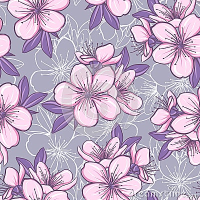 Seamless pattern with cherry blossom Vector Illustration