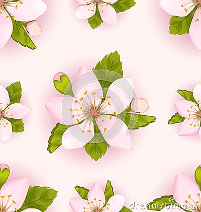 Seamless Pattern Cherry Flowers, Repeating Romantic Backdrop Vector Illustration