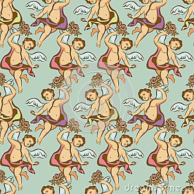 Seamless pattern with cherubs Stock Photo