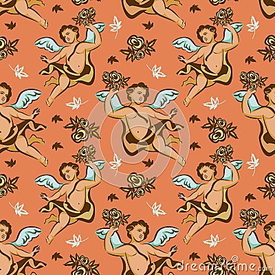 Seamless pattern with cherubs Stock Photo