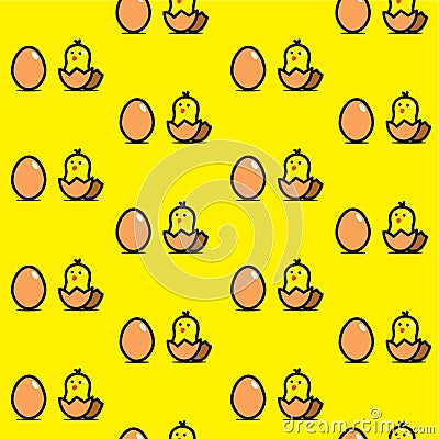 Seamless pattern chick and egg hatch yellow Vector Illustration