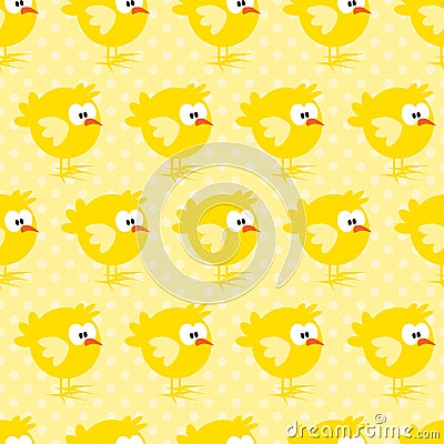 Seamless pattern with chicken on yellow dotted background. Vector Illustration