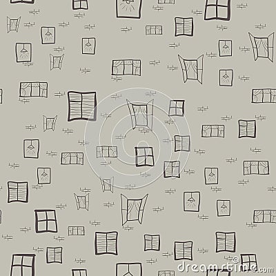 Seamless pattern of children`s drawings of windows Vector Illustration